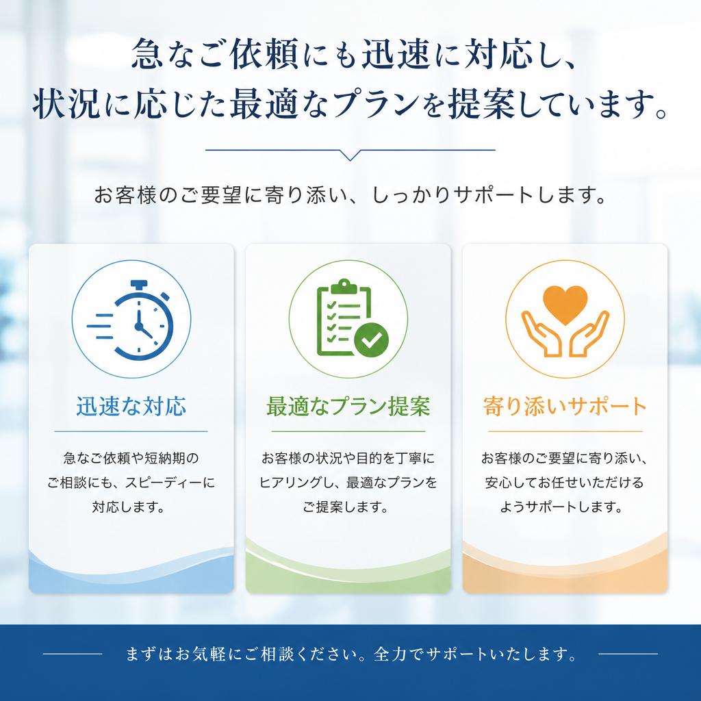 迅速な対応と柔軟なプラン提案