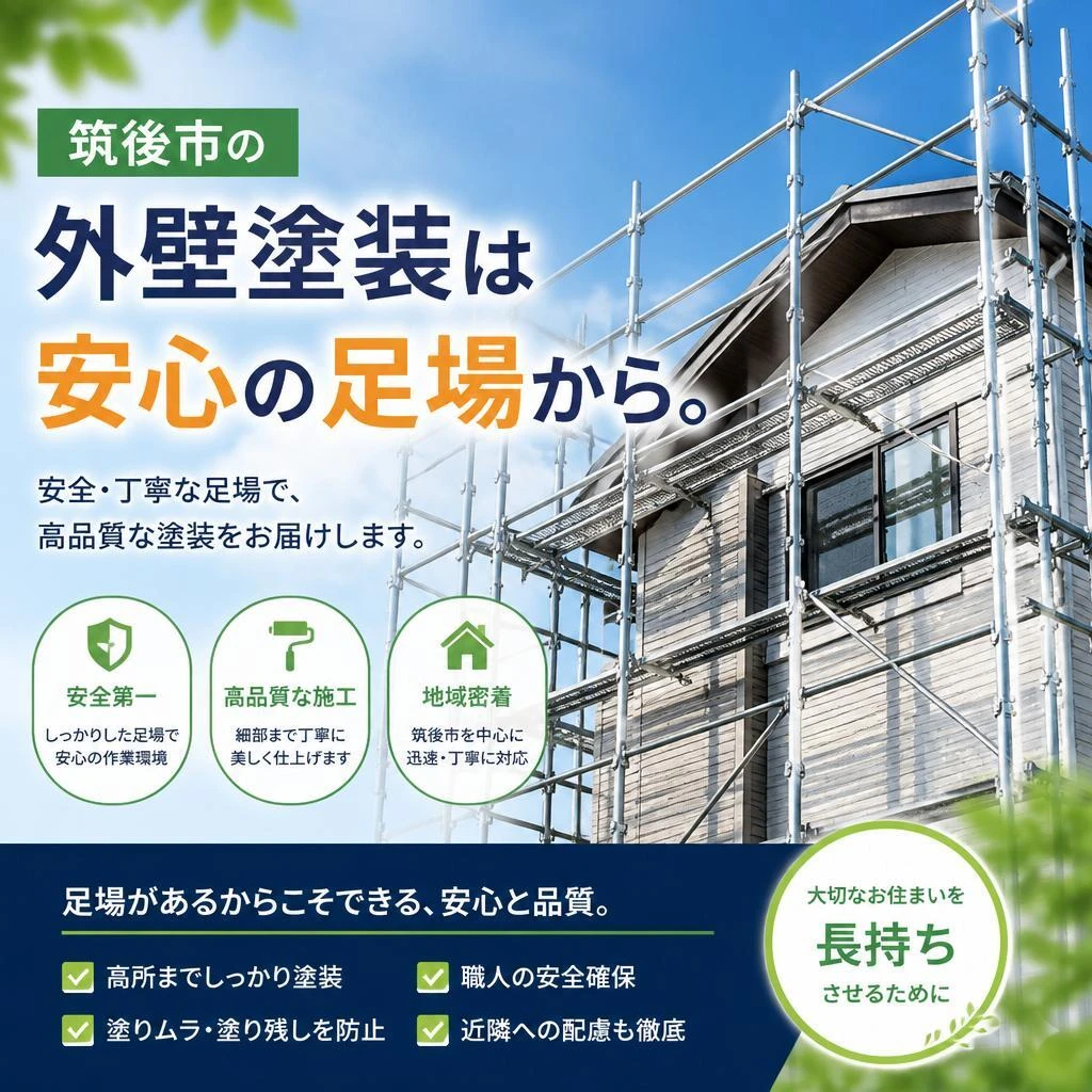筑後市の外壁塗装は安心の足場から。