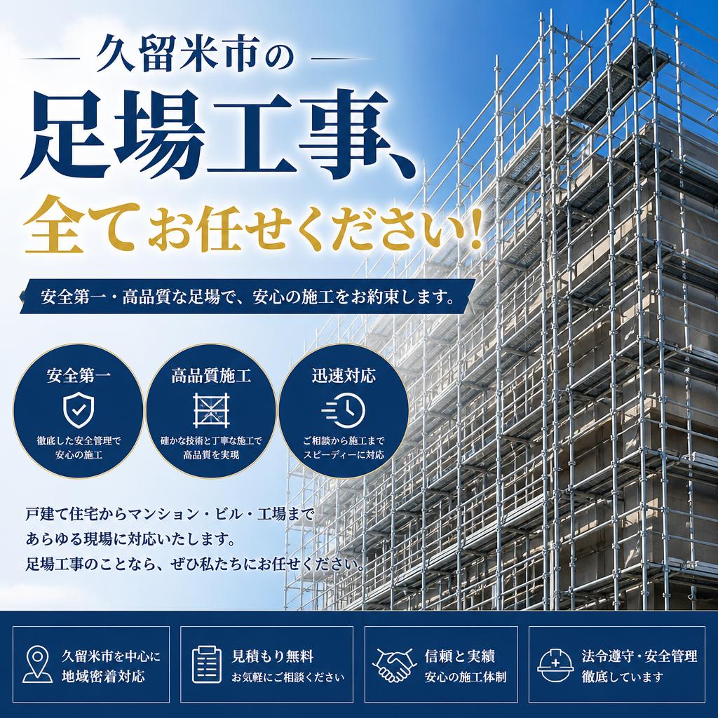 久留米市の足場工事、全てお任せください！