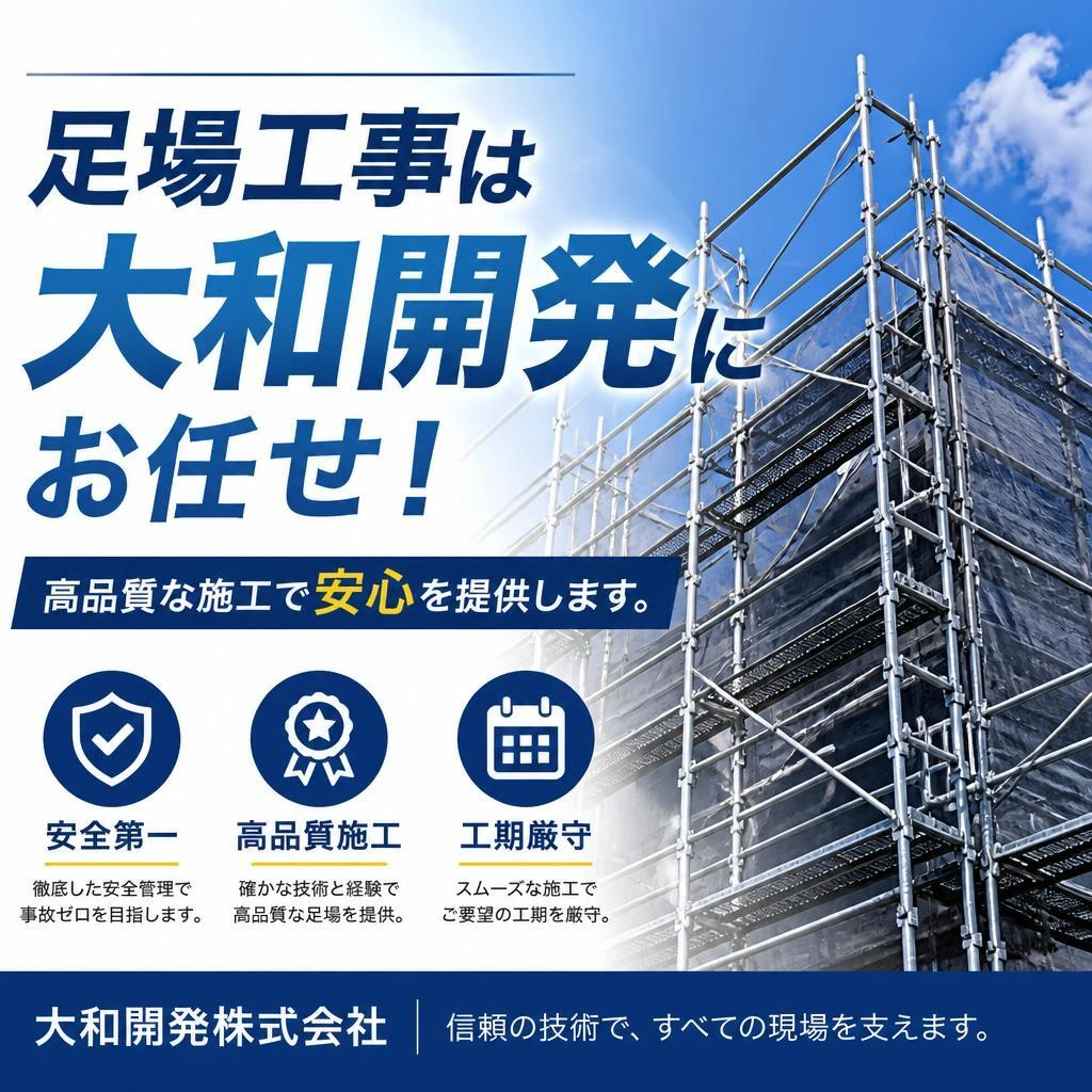 足場工事は大和開発にお任せ！高品質な施工で安心を提供します。