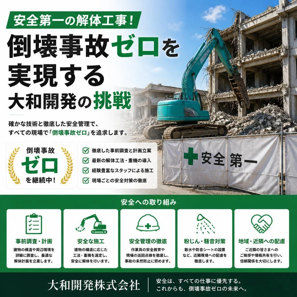 安全第一の解体工事！倒壊事故ゼロを実現する大和開発の挑戦