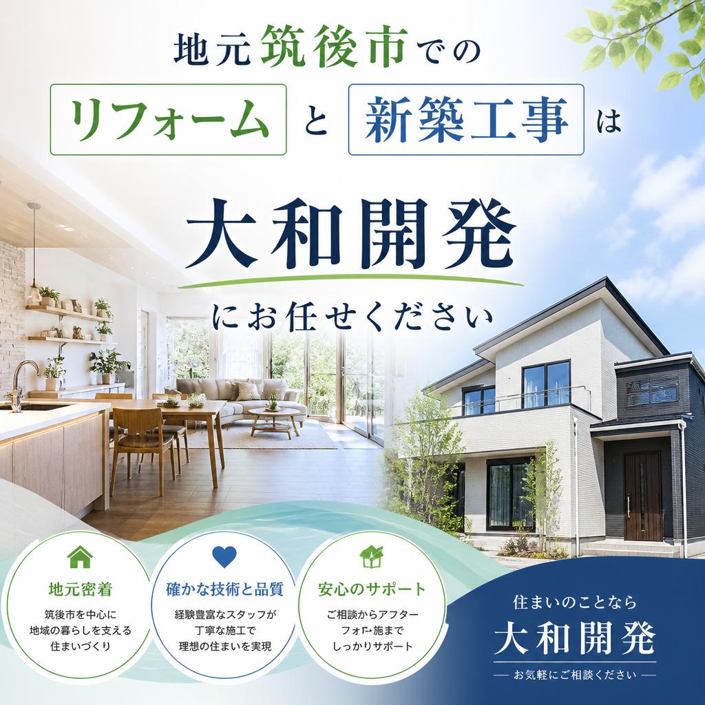 地元筑後市でのリフォームと新築工事は大和開発にお任せください