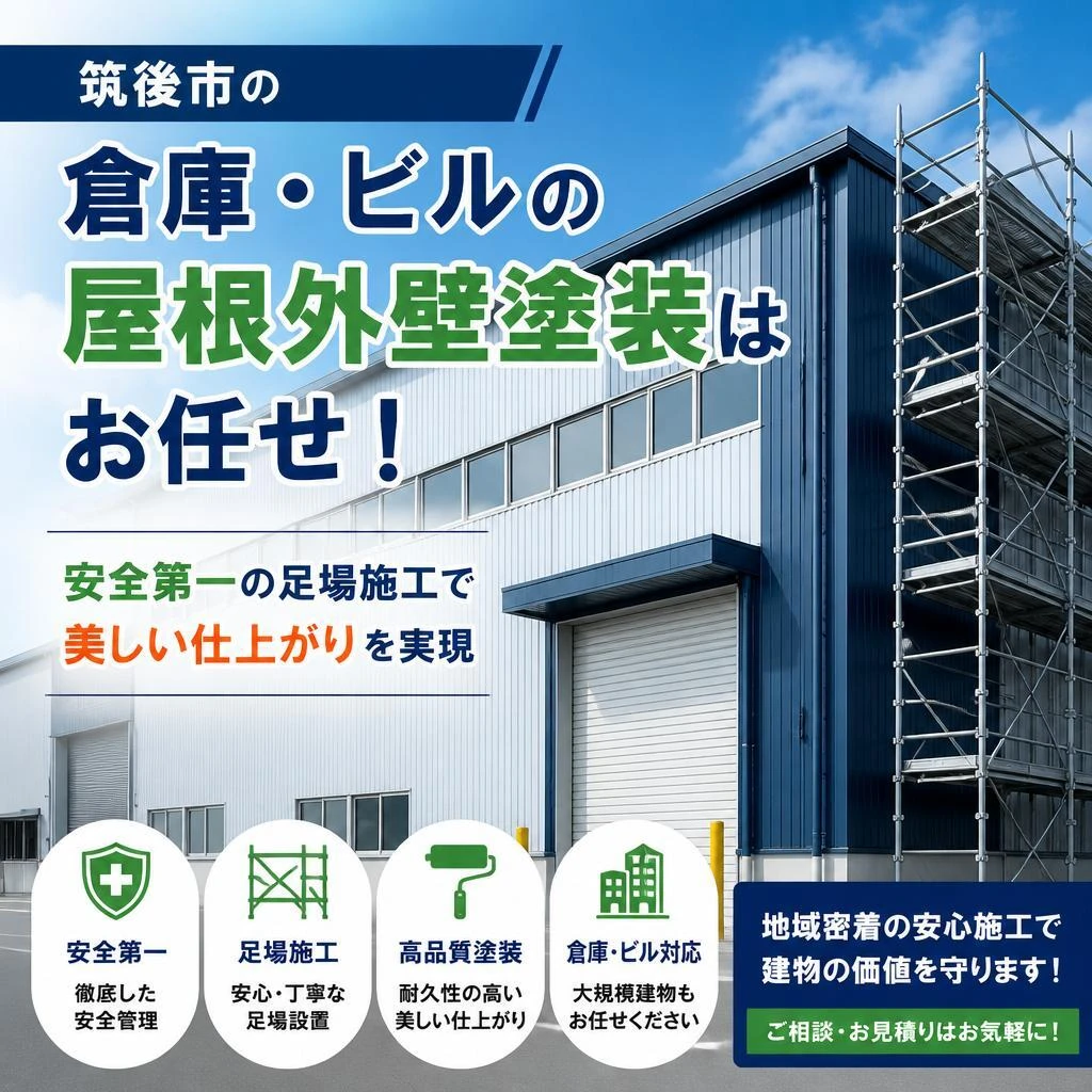 筑後市の倉庫・ビルの屋根外壁塗装はお任せ！安全第一の足場施工で美しい仕上がりを実現