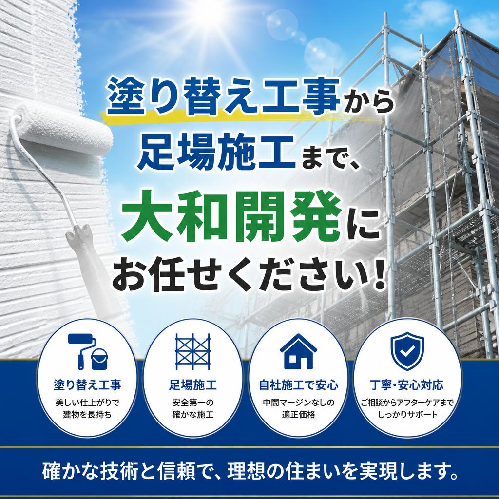 塗り替え工事から足場施工まで、大和開発にお任せください！