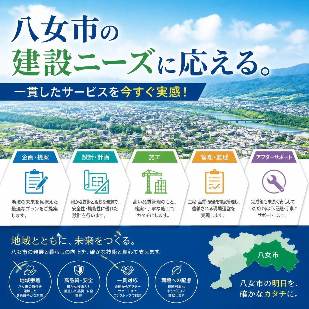 八女市の建設ニーズに応える。一貫したサービスを今すぐ実感！